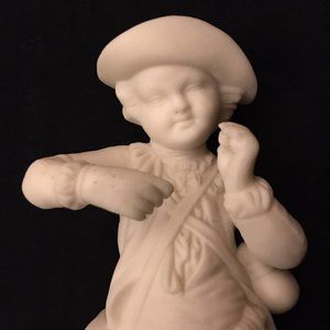 Antique White Bisque Figurine Boy Musician - Exquisite Detail 8.5"
